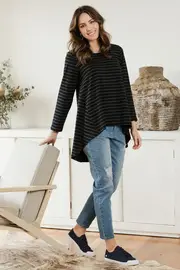 The Long Sleeve Stripe Drop Back Tee--BIRDK-1226-S