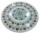36" White Marble Coffee Bedroom Table Top Lapis Lazuli Floral Art Design Bar Dec