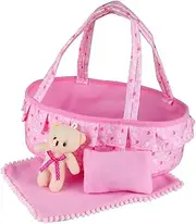 Baby Doll Cradle Bassinet Portable Doll Carrier Carry Bag,Soft Pillow Quilt Plush Bear Included,for 9-10-11-12 Inch Alive Baby Doll Reborn Newborn Baby Doll Accessories Gift-wrap
