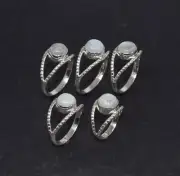 Wholesale 5Pc 925 Solid Sterling Silver White Rainbow Moonstone Ring Lot F958