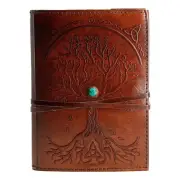 Leather Journal in Brown 7x5 Refillable Lined Paper Tree of Life Handmade wri...