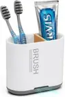 Toothbrush and Toothpaste Holder with Bamboo Divider for Bathroom White