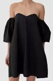 $365 Bird & Knoll Women's Black Parker Off The Shoulder Mini Dress Size XXS