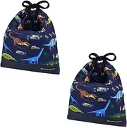 NL901802 Drawstring Pouch, Gussetless Lunch Bag (with Name Tag), Water Repellent, Non-Iron, Discovery! Explore! Dinosaur Continent, Set of 2, Boys, Cool, Children's Drawstring
