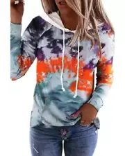 Tie Dye Drawstring Hoodie with Kangaroo Pocket - Sweatshirts & Hoodies -