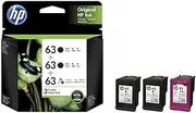 HP Genuine #63 Black & Color Ink 3-Pack for Deskjet 2130/3630 Officejet 3830/4650 3YP09AA