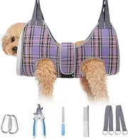 BEAUTYZOO Dog Grooming Hammock for Small Dogs Cat- Dog Sling for Nail Trimming/Clipping- Dogs Hanging Harness Holder with Thick Fabric Neck Support & Strap Restraint Claw Care, Purple XS