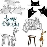 SENHAI 3 Sets Die Cuts for Card Making, Metal Cutting Dies: Bunny, Kitten, Happy Birthday
