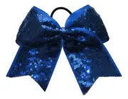NEW "FANCY SEQUIN Sapphire" Cheer Bow Pony Tail 3" Ribbon Girl Hair Cheerleading