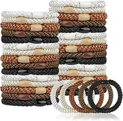 30 Pcs Hair Ties No Damage, Hair Bands, Ponytail Holders for Women Girls, No Pain or Crease Hair Elastics for Thick Hair, Long Braids, Ponytails and Other Hairstyles (Black/Brown/White/Beige/Coffee)