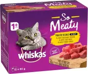 WHISKAS so Meaty 1+ Years Wet Cat Food Poultry Dishes in Gravy12 X 85G, 5 Pac...