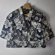 Sisley Women Size 12 Black Ivory Floral Jacquard Short Jacket Smart Casual New