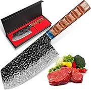 Meat Cleaver 7 Inch, 67-Layer Damascus Steel Kitchen Knife Nakiri Vegetable Knife, Razor Sharp Chef Knife with Ergonomic Wooden Handle Butcher Knife for Home,Restaurant,Gift Box