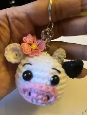 Crochet Handmade Cow Keychain/Bag Charm Cotton. Custom Bulk Orders Available