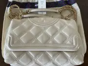 Tory Burch New Cream Leather Fleming Convertible Bag $598