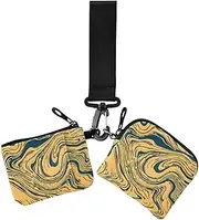 [GuoChe] Dual Wristlet Wallets for Women Marble Waves Yellow Slim Detachable Card Organizer Purse with Zipper Coin Pocket for Women Men 2 Packs, marble waves yellow, 4.13" x 3.51" & 4.13" x 4.13", Retro