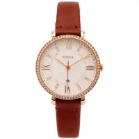 在飛比找momo購物網優惠-【FOSSIL】鑽鑲優雅皮革錶帶女性手錶-銀面X咖啡色/36