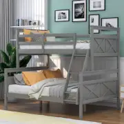 Twin over Full Bunk Bed Frame with ladder, Safety Guardrail Bed for Kids Bedroom