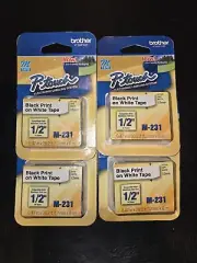 Brother M231 P-touch Label Tape 1/2" Black on White (4) Count