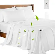 NHIDKU Grounding Bed Sheets, 10% Silver, King Size, White