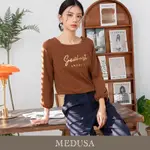 現貨【MEDUSA 曼度莎】寬領金字字母T恤（M-XL）｜女上衣 長袖上衣 休閒上衣