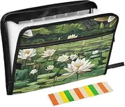 Sri Lanka Nymphaea Stellata Beauty Flowers White、 File Folder 13 Pockets A4 Letter Size Organizer Folder with Zipper Closure Expanding File Jackets for Business