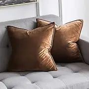 MIULEE Pack of 2 Decorative Velvet Throw Pillow Cover Soft Pillowcase Solid Square Cushion Case for Sofa Bedroom Car 20x20 Inch 50x50 cm Chocolate