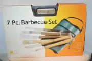 7 PC Barbecue SET Tongs TURNER Grill TOOLS Fork Basting BRUSH Knife APRON Case