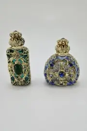 Vintage (2) Jeweled Filigree Miniature Perfume Bottles - Smithsonian Collection