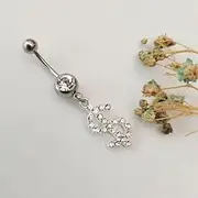 [KanDuo] Belly Button Rings Body Piercing Jewelry, Dollar Belly Button Anti Allergy Goth Ring Body Indian Jewelry For Women-Silver Plated