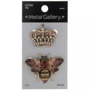 Metal Gallery Bee & Crown Rhinestone Brooches