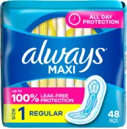 Maxi Feminine Pads without Wings for Women, Size 1, Regular Absorbency, Unscente