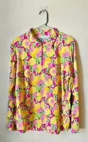 NEW IBKUL Long Sleeve Mock Zip UPF 50 Golf Polo Shirt Top Size XL Lemon Pink
