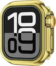 BKUANE Metal Bumper Case for Apple Watch 46mm 45mm 44mm Protector Frame Cover for iWatch Series 10 9 8 7 6 5 SE Change to Ultra 2 49mm(Bright Gold,49mm)