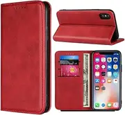 Cavor for iPhone X Case,iPhone Xs Case,Cowhide Pattern PU Leather Book Wallet Magnetic Kickstand Flip Cover Phone Cases with Card Slots(5.8")-Wine Red