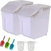Toolzia 2 Pcs Dog Food Storage Container 10kg with Scoop,Large Airtight Dog Food Bin Pet Food Storage Box Dry Pet Food Storage Container(White)