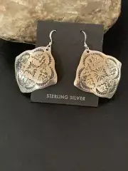 Native Navajo Stamped Sterling Silver Stamped Handmade Earrings Set 01195