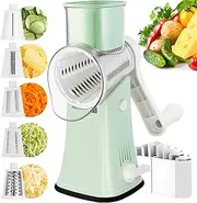 VEKAYA Rotary Cheese Grater and Shredder, 5 in 1 Manual Round Mandoline Slicer, Cheese Graters for Kitchen, Cheese Shredders, Grinder and Julienne for Vegetables,Cheese and Nuts