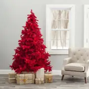 TALL Pre-lit Red artificial Christmas Xmas Tree w/ LED lights, Bulb - Metal Base