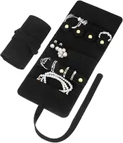 uxcell Travel Jewelry Bag Roll, Foldable Travel Organizer with Tie Close Microfiber Storage Roll for Earrings, Necklaces, Rings, Bracelets, Brooches, Valentine's Day Gifts, Black