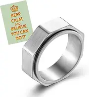 [LYTTMAB] Stainless Steel Ring for Men, 8MM Masculine Geometric Ring, Cool Spinner Band Ring Fidget Ring Spinner Ring Anxiety Ring