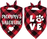 STMK 2 Pack Valentine's Day Dog Bandanas, Valentines Plaid Dog Puppy Bandana for Dog Puppy Valentine's Day Wedding Holiday Party Costumes (Mommy's Valentine & Love)