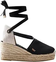 Viscata Bisbe Canvas Platform Shoes for women 3½ espadrille wedge heel Spain Handmade with lace-up ankle ties and closed toe design, upper linen cotton and natural 100% jute cushioned innersole