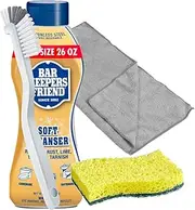 [GoodDealsHouse] Cleaning Set: Bar Keeper`s Friends Soft Cleanser, 26 Oz + Kitchen Scrub Brush + Heavy-Duty Scrub Sponge + Microfiber Cleaning Towel, 12x16 inch