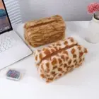 Plush Pen Bag Leopard Print Cosmetics Bag Stationery Organizer Gift