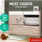 119.5cm 36 Paris Wooden Shoe Cabinet Rack Shelf 4 Cupboard 2 top drawers Wood