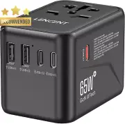 Travel Adapter Gan III 65W 2 USB 3 USB-C PD iPhone Laptop Black