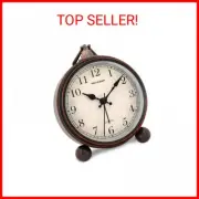 Peakeep 4" Small Battery Operated Antique Retro Analog Alarm Clock w/ Contour Li