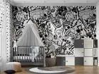3D Graffiti Music White Black Self-adhesive Removeable Wallpaper Wall Mural