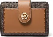 [Michael Kors] Mk Charm Small Tab Compact Pocket Wallet, Brown/Acorn, One Size